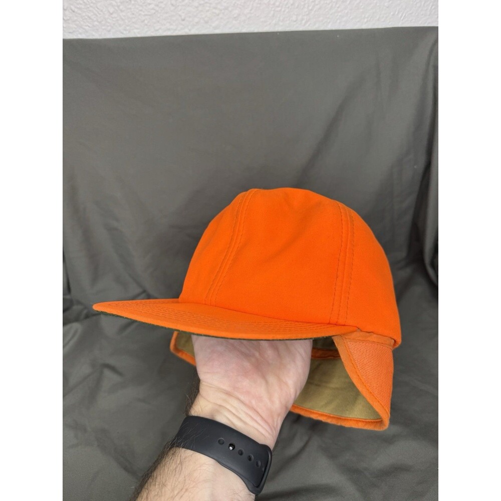 Vintage Paramount Blaze Orange Ear Flap Hat Cap Size Medium Made In USA Hunting